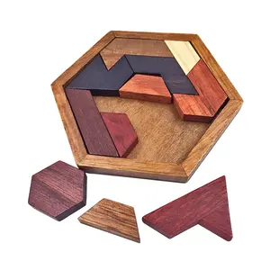 Mainan pendidikan Puzzle kayu, papan teka-teki Jigsaw heksagonal geometris intelektual, kognitif awal anak-anak dewasa Mingsuo