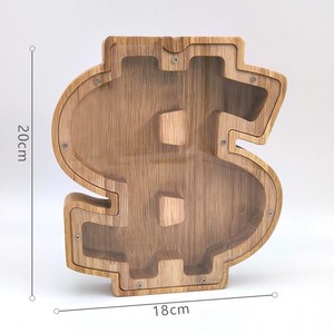 Tirelire en bois Ampersand 18x15cm, design transparent, cadeau de dépose d'économies, décoration - Product Image 3