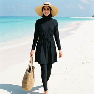 Burkini musulman personnalisable pour femmes, maillot de bain trois pièces, couleur unie, maillot de bain musulman modeste, maillot de bain islamique - Product Image 2