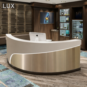 เคาน์เตอร์ต้อนรับดีไซน์โค้งขนาดเล็กสุดหรู พร้อมไฟ LED สำหรับร้านตัดผม - Product Image 4