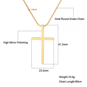 Cadena de Serpiente Redonda de Acero Inoxidable para Hombre, Diseño Nuevo, Alto Pulido, Chapada en Oro, con Colgante de Cruz Dorada - Product Image 2