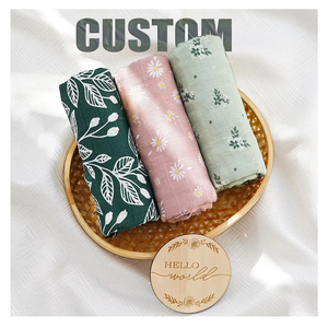 Copertina Avvolgente per Neonati Personalizzabile con Stampa Digitale, 2 Strati Morbidi in 70% Bambù e 30% <span class=keywords><strong>Cotone</strong></span>, Muslin per Neonati - Product Image 1