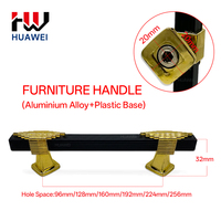Poignée de tiroir HUAWEI noire en aluminium cannelé avec base en plastique décorée or pour armoire, placard et porte de cuisine