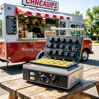 Machine à gaufres professionnelle double moule (7 carrés et 8 ronds) pour gaufres fourrées, Poffertjes - Équipement pour café de petite entreprise et chariot mobile