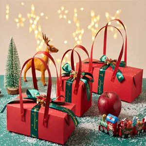 Tùy Chỉnh Giáng Sinh Túi Quà Tặng Giấy Với Ribbon Dập Nổi Uv-Tráng Được Làm Tái Chế Vật Liệu Thân Thiện Với Môi Loại Thư Mục Gag Túi Quà Tặng - Product Image 1