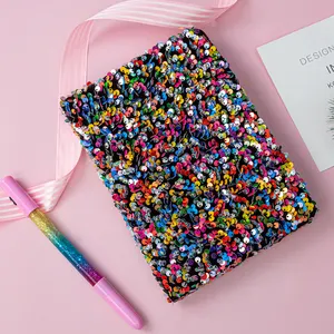 Cuaderno con cubierta de lentejuelas de Color arcoíris, promocional de fábrica, cuaderno de papel diario escolar con purpurina personalizada