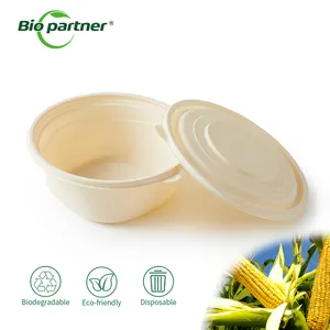 Bol à fécule de maïs biodégradable jetable Bol à déjeuner Bento Bol à emporter en plastique de fécule de maïs jetable avec couvercles pour restaurant