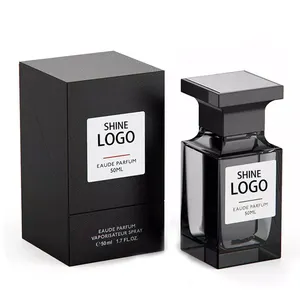 Botella vacía de perfume de vidrio negro con caja y tapa personalizada, 30ml, 50ml, 100ml
