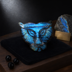Sculpture artisanale majestueuse de visage de lion en pierre de labradorite - Symbole de force et de protection - 2 pouces - UN PIECE - Product Image 3