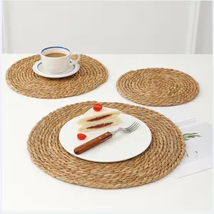 Özel Boho yer paspasları yuvarlak dokuma Placemats toptan örgülü Seagrass Placemat için yemek masası