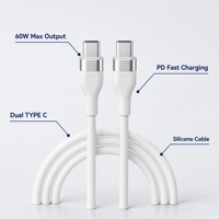 Câble de charge en silicone double Type-C 60W avec gaine en nylon, charge rapide 3A pour iOS et téléphones (1-2M)