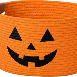 Cesto portaoggetti in corda di cotone con manici a forma di faccia di zucca di Halloween, contenitore decorativo per caramelle, giocattoli, regali, scherzi, <span class=keywords><strong>organizer</strong></span> per feste in casa - Product Image 2