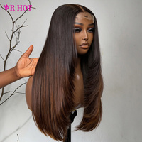 Perruques brésiliennes lisses en cheveux humains de qualité supérieure, couleur marron ombré, coupées en couches, avec fermeture en dentelle 4x4, pour femmes noires, vente en gros