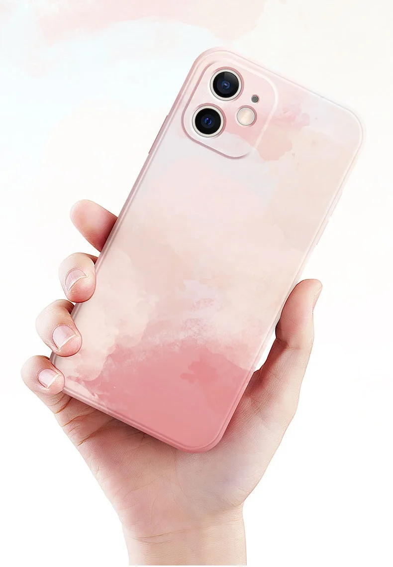 2021 Fashion design Liquid Silicone TPU Watercolor painting nice mobile phone case Back Cover for iPhone 12 11 silicone case