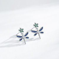 Kunden spezifische S925 Sterling Silber einfache Blume Libelle Zirkon Ohrringe European American Fashion für Jubiläum & Geschenk