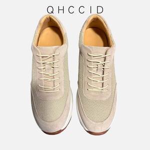 Chaussures de marche sportives en maille beige pour hommes, à lacets, respirantes, avec semelle intermédiaire en EVA et semelle extérieure en caoutchouc, en cuir véritable, amorties, printemps-automne - Product Image 4