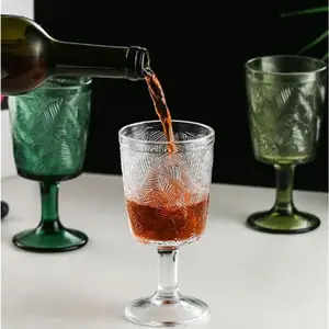 Copa de vino tinto con hojas en relieve para fiesta de boda, copa de vidrio transparente con hojas de color verde, Estilo Vintage francés, elegante, 12oz