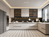 Îlot de cuisine moderne sur mesure Lesso Home avec comptoir en marbre, quartz, surface solide, laque acrylique, armoire en verre, charnière, panier, évier, robinet