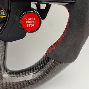 Volant en cuir semi-synthétique et fibre de carbone avec bouton de démarrage pour <span class=keywords><strong>Audi</strong></span> A3 A4 A5 A6 A7 C6 C7 C8 S3 S4 S5 S6 B7 B8 B9 RS3 RS5 <span class=keywords><strong>RS6</strong></span> - Product Image 6