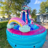 Toboggan aquatique géant commercial arc-en-ciel, toboggan aquatique gonflable pas cher pour adultes avec piscine