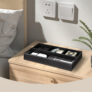 Bandeja Organizadora Multifuncional de Cuero Clásico ZENOS para Joyas y Cosméticos, Capacidad de 6-10L, de Pie para Baño y Escritorio - Product Image 1