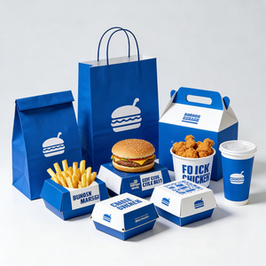 Custom Eco-Friendly Fast Food Packaging <b>Set</b> Solution | Paper Bags, Burger Boxes, Takeaway Boxes & Cups with Logo - Product Image 1