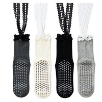 Chaussettes antidérapantes en dentelle avec nœud pour yoga, pilates et barre, respirantes, extensibles et absorbant la transpiration pour femmes