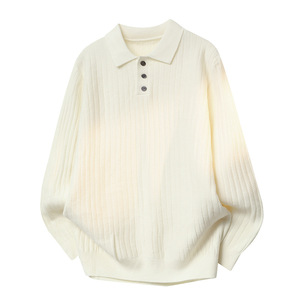 Maglione da Uomo in Stile Coreano Primavera/Estate, Casual, Tinta Unita, Maniche Lunghe con Colletto POLO e Cappuccio - Product Image 2