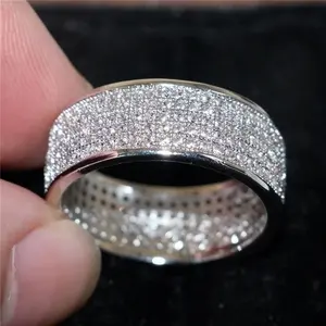 Shine Silver And Gold Color Women Ring Round Inlaid White Zircon Ring For Women Men Engagement Wedding Jewelry Gift