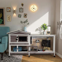 Cage à lapins moderne en bois de 62 pouces avec roues, toit imperméable et 3 plateaux profonds – Idéale pour salon, cochon d'Inde, poulet