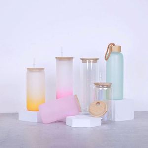 Gobelets en verre à double paroi de 12 oz, 16 oz, 20 oz, imprimés en sérigraphie, promotionnels, modernes, portables, en forme de canette, transparents, givrés, avec couvercle en bambou - Product Image 1
