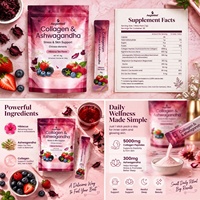 OEM AegleWell 5000mg Peptides de Collagène Hydrolysé en Poudre avec Ashwagandha, Saveur Thé d'Hibiscus, pour la Peau et le Soutien Anti-Stress, Beauté