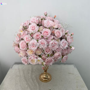 LEDA Pink Rose Baby's Breath Ball Decorative Floral <b>Arrangement</b> <b>Artificial</b> Hot Pink Silk Rose Ball for Wedding Party Events - Product Image 2