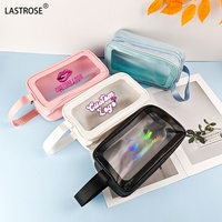 Sac Rose Transparent en PVC Étanche avec Fermeture Éclair pour Cosmétiques, Trousse de Voyage Personnalisable avec Votre Logo