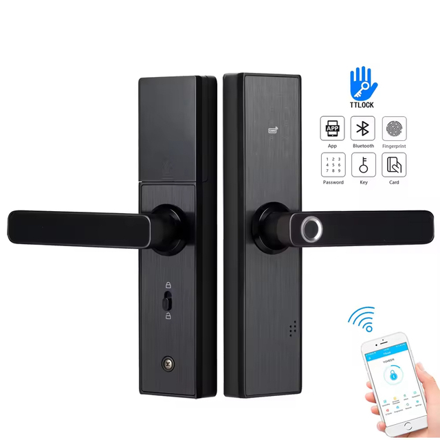 TTlock Ble App Fingerprint Digital Electronic Door Lock Biometric Smart Nfc Rfid Password Key Card Wood Door Lock