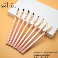 Lot de 8 pinceaux à ongles en gel UV avec manche en acrylique rose, poils synthétiques, stylo à fleurs 3D sculptées, durables et faciles à utiliser