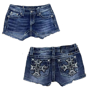 Pantaloncini estivi a <span class=keywords><strong>vita</strong></span> <span class=keywords><strong>bassa</strong></span> estivi <span class=keywords><strong>Jeans</strong></span> attillati da donna ricamati pesanti personalizzati - Product Image 3