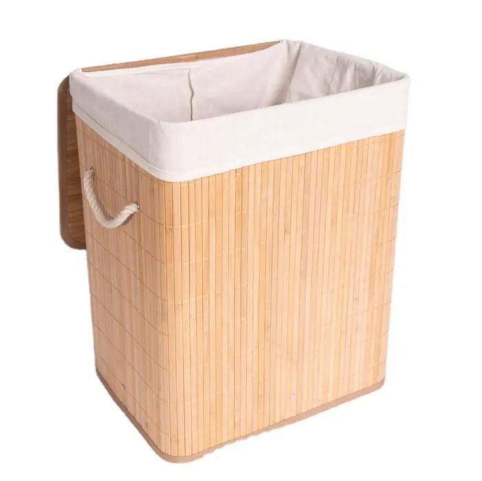 Bambu çamaşır sepeti 2 kesit yıkama kutusu kutusu depolama sepeti kapaklı ve çıkarılabilir gömlekleri doğal renk