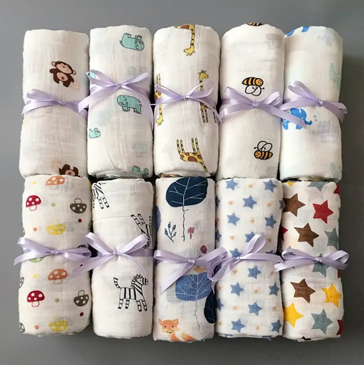 Newborn Baby Infant Summer Spring Double Layer Muslin Cotton Swaddle Receiving Blankets For Baby Girls Boys