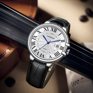 Luxury Roman Numeral men's Quartz Watch Stainless Steel Case Leather Strap <b>Wristwatch</b> with Date Business men Mechanical Watches - Product Image 3