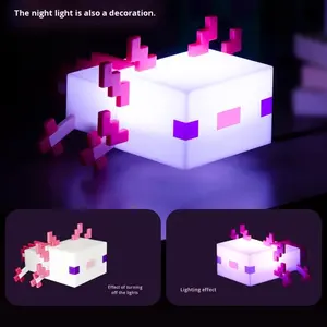 Veilleuse Pixel Axolotl (esthétique <span class=keywords><strong>Minecraft</strong></span>) : Lampe à changement de couleur rechargeable par USB pour chambres et bureaux - Product Image 5