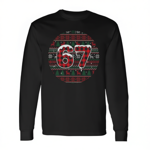 Six Seven Christmas 67 T-shirt à manches longues à col rond pour adulte, motif écossais de Noël, décontracté d'hiver, pour activités promotionnelles, numérique - Product Image 2