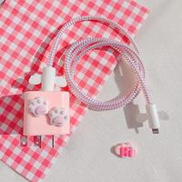 Funda protectora de Cable de carga suave con diseño de Pata de Gato rosa, conjunto de enrollador de cables en espiral para Iphone 12 y Apple 18W y 20W