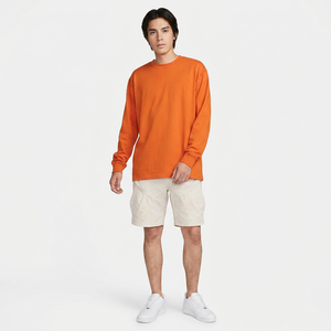 Men's Oversized Long Sleeve Solid <b>Orange</b> Cotton <b>T</b>-<b>Shirt</b> O-Neck Casual Fit Jersey Knit Style - Product Image 1