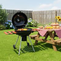 Barbecue rond au charbon de bois avec fumoir intégré, robuste, avec roues et étagères latérales pour patio, jardin et camping