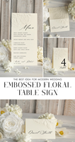 Cartes de menu personnalisées pour mariage, élégantes et luxueuses, en ivoire, avec motif floral en relief, pour table, tente, carte d'escorte, nom personnalisé
