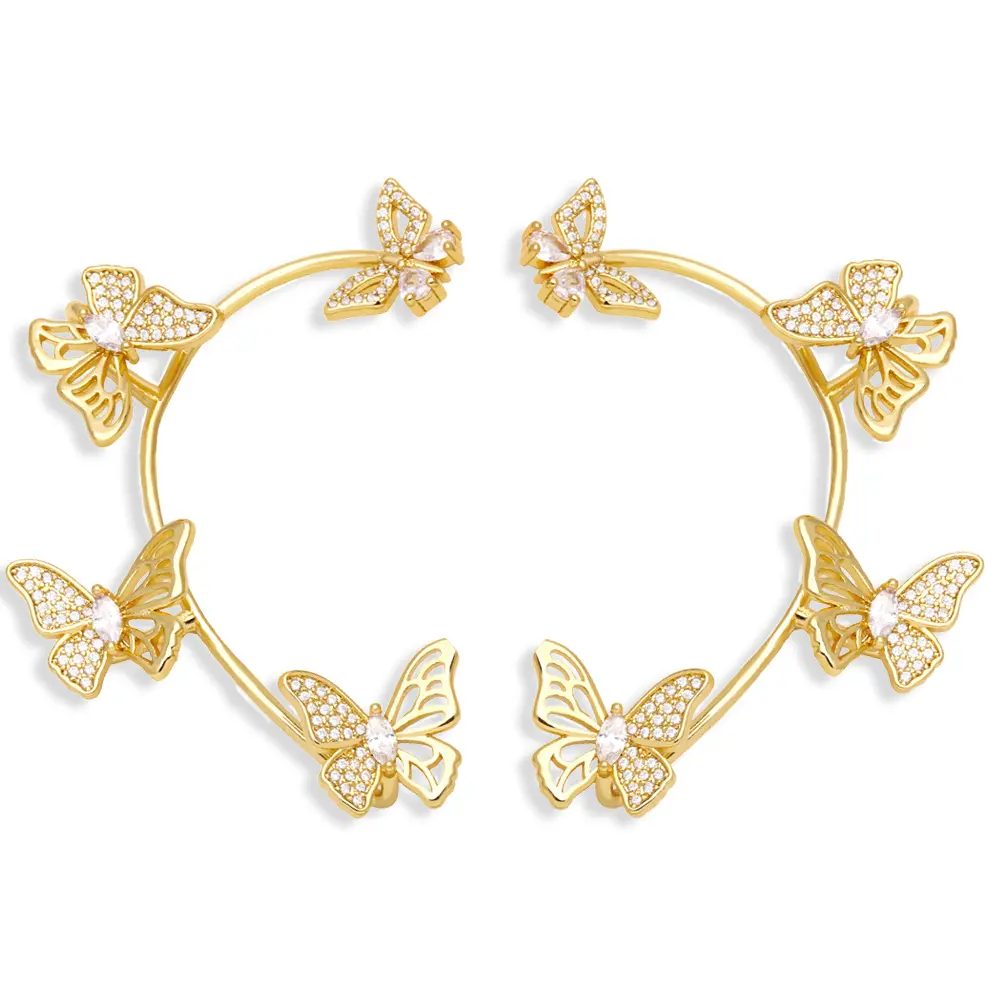 Boucles d'oreilles papillon en cuivre plaqué or, bijoux de fête en Zircon, en cristal, pour femmes, demi-cercles, clous d'oreilles