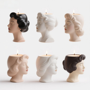 Par de sujetalibros personalizados con rostro de mujer, juego de cerámica 3D con detalles pintados a mano para decoración de oficina - Product Image 3