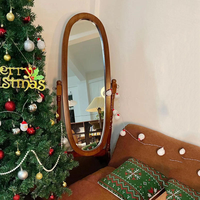 Wooden Frame Full Length Mirror Oval Free - Standing Dressing Mirror for Bedroom Living Room