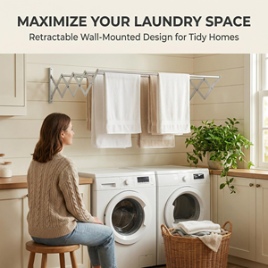 Factory Direct Aluminum Foldable Telescopic Wall Mounted <b>Laundry</b> Drying Rack for Bathroom Use - Product Image 4